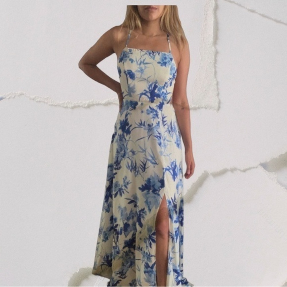 Blue Flora Print Dress - Picture 5 of 6